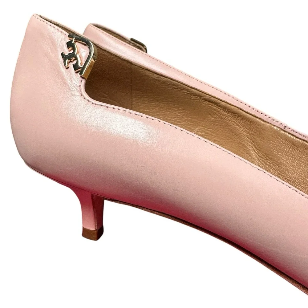 Tory Burch W 8.5 Elizabeth Kitten Pump Nude Blush Sea Shell Pink Pointed Leather